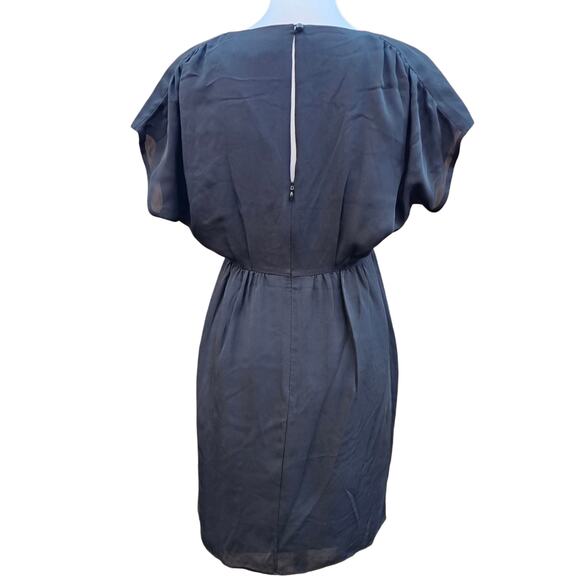 100% Silk Dress Tibi New York Size 4 Black Blue Feather Print Short Sleeves - Picture 4 of 9